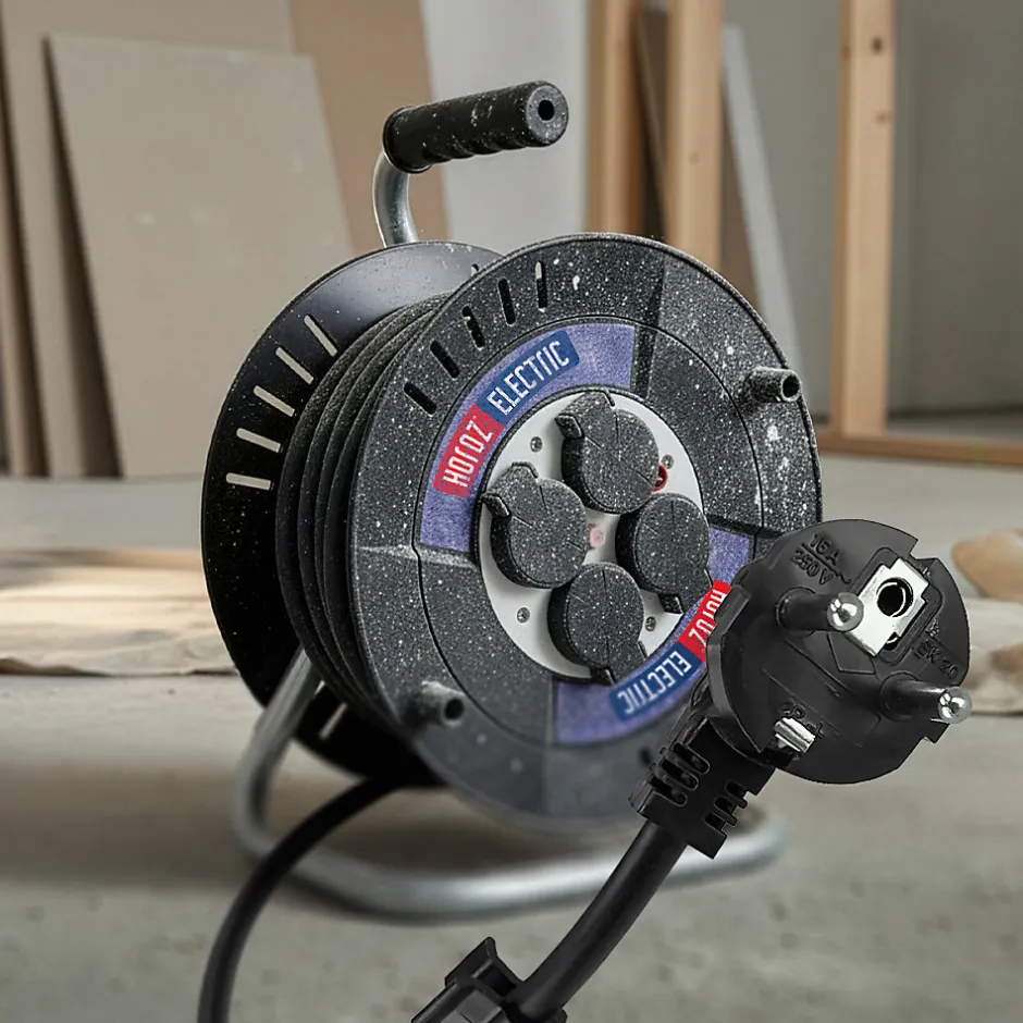 Enrouleur électrique 20 m, 4 prises, type E, 3x1,5 mm², IP44 - rallonge pour jardin et atelier HOROZ-Horoz Electric Sale