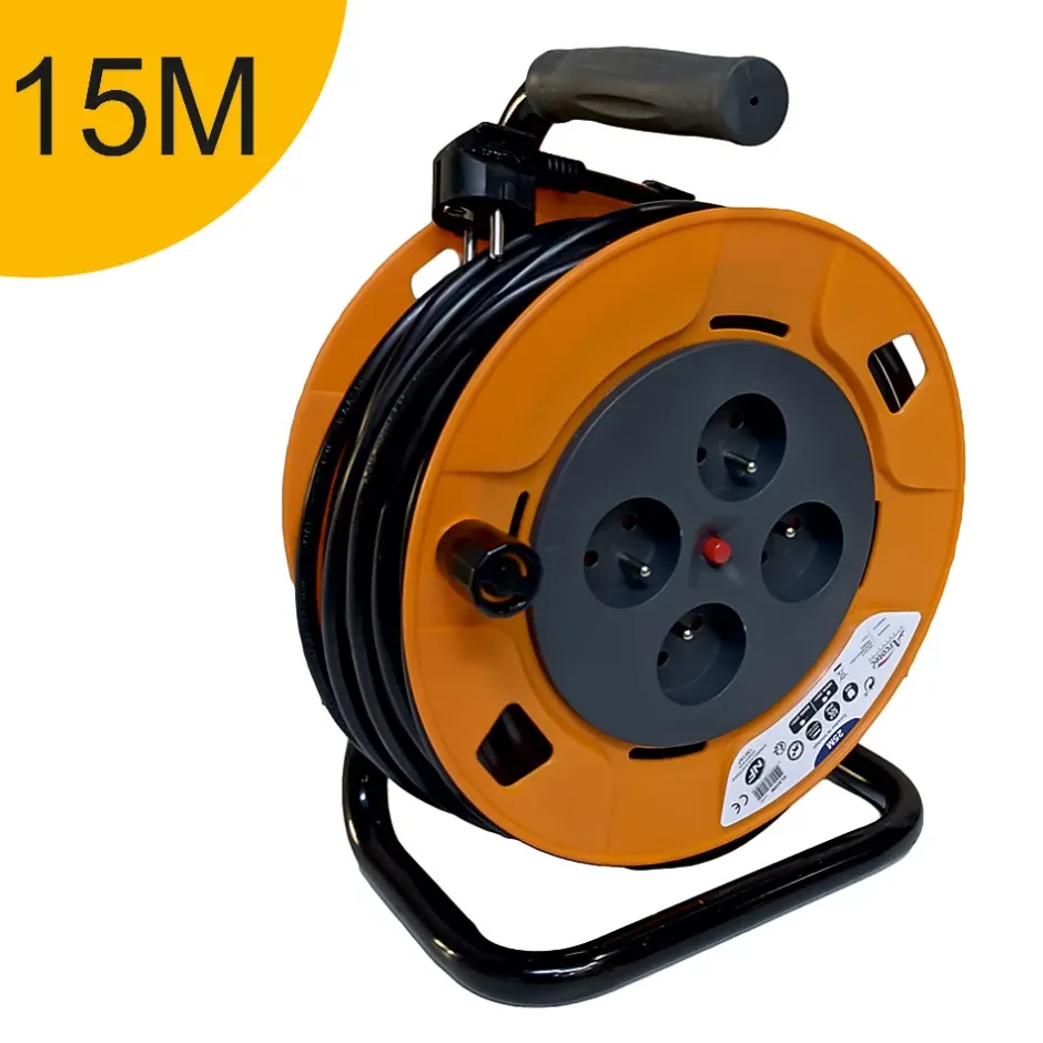 Enrouleur 15m H05VV-F 3G1.50 mm² - 4 prises 16A - garantie 2 ans-Arcotec Hot