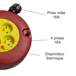 Enrouleur 5m H05VV-F 3G1.5mm² - 4 prises 16A - garantie 2 ans^Arcotec Sale
