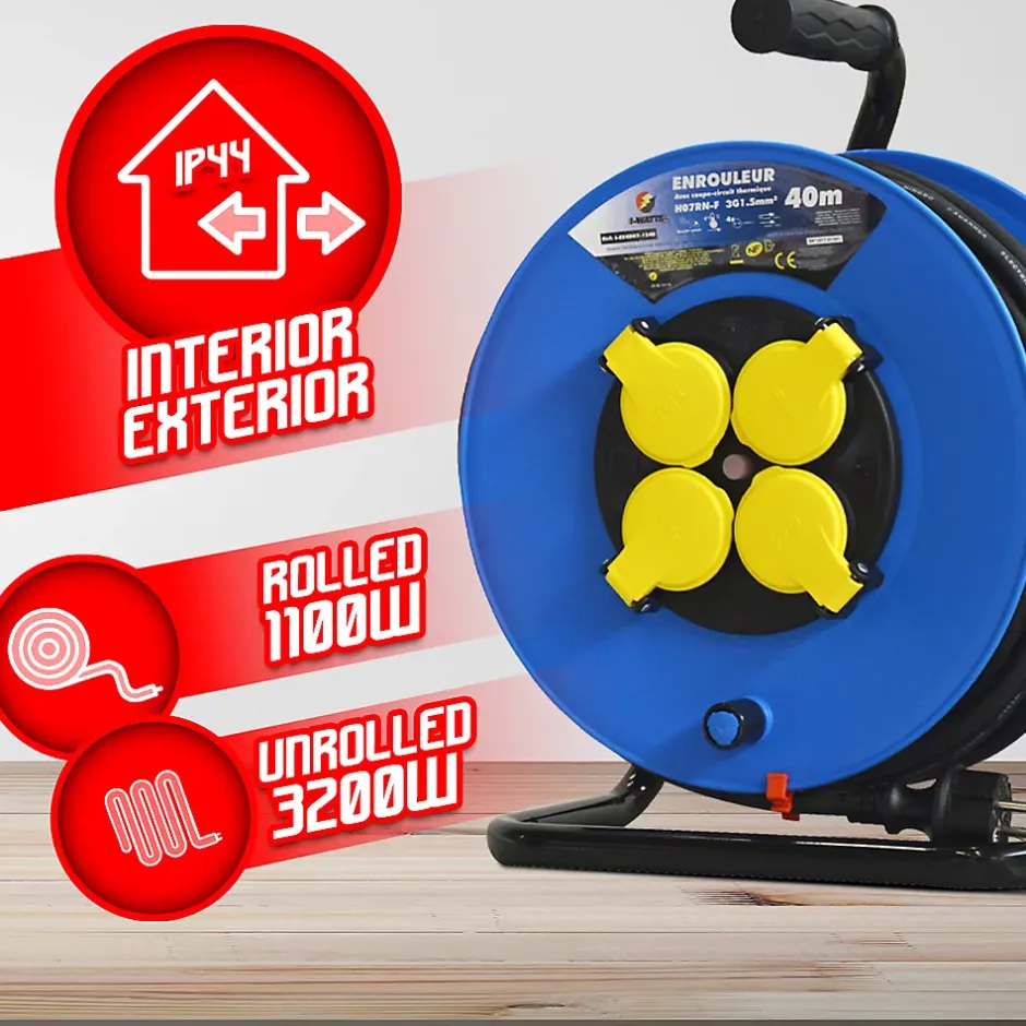 Enrouleur 4prises-h07rn-3g1.5mm²-40m --I-Watts Pro