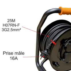 Enrouleur PRO de chantier 3G2.5 25m IP44 platine fixe (anti twist) - câble H07RN-F- 4 prises 16A - garantie 2 ans-Arcotec Hot