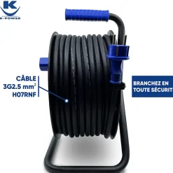 Enrouleur Pro 25M 3G2.5 IP44 avec 4 Prises à Clapet pour Usage Intensif en Intérieur & Extérieur^Keli France Best