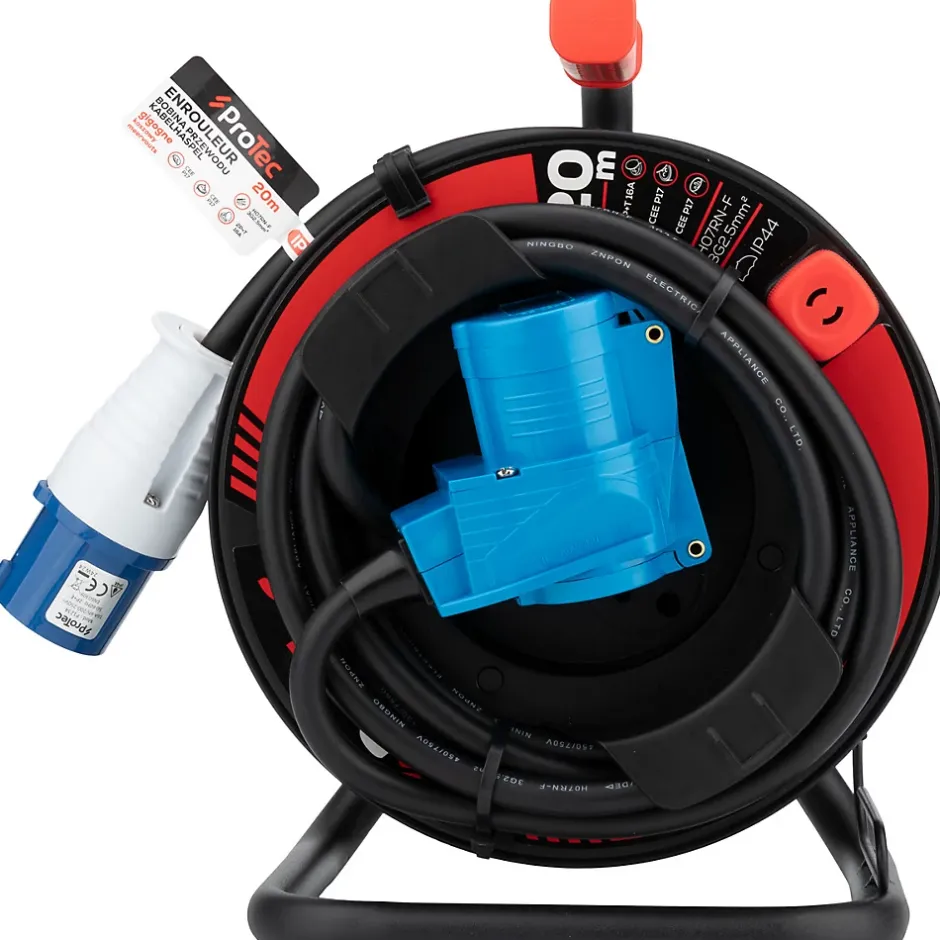 Enrouleur Schuko/CEE P17 20m - Noir/Bleu -^Protec Discount