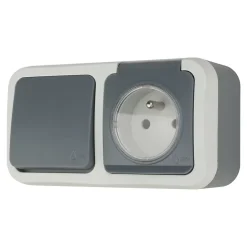 Ensemble 1 prise avec terre monobloc et 1 interrupteur va-et-vient étanche Malinn^Jacobsen New