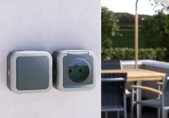 Ensemble 1 prise avec terre monobloc et 1 interrupteur va-et-vient étanche Malinn^Jacobsen New