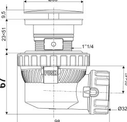 Ensemble bonde et siphon de lavabo Nano 6.7 Sortie Ø32 mm - 1/4 de tour^Wirquin Hot