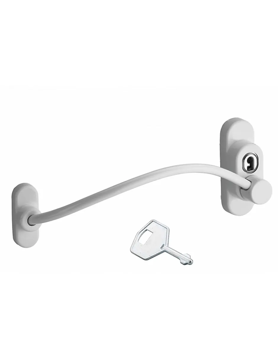 Entrebailleur à clé pour fenêtre, câble acier, 180mm, laqué blanc, 1 clé -^Thirard Hot