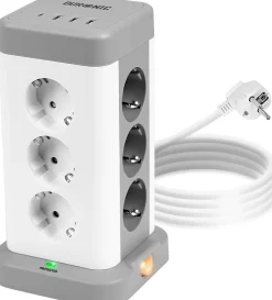 ET12C Tour multiprise 12 prises 3680W 13A 3x USB-A 1x USB-C Câble 1,8m Parasurtenseur protection surtension^Duronic Discount