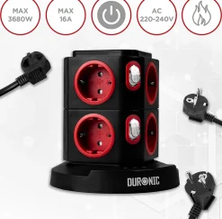 ET8W Tour multiprise 8 prises 3680W 13A 3x USB recharge sans fil Câble 1,8m Parasurtenseur protection surtension^Duronic Best