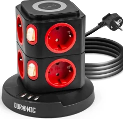 ET8W Tour multiprise 8 prises 3680W 13A 3x USB recharge sans fil Câble 1,8m Parasurtenseur protection surtension^Duronic Best