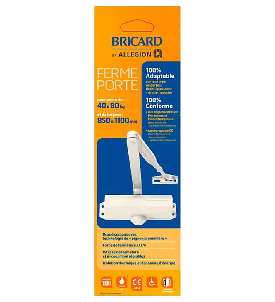 Ferme-porte Bricard Blanc bras compas fermeture automatique jusqu à 60 kg Force 3^Autres New