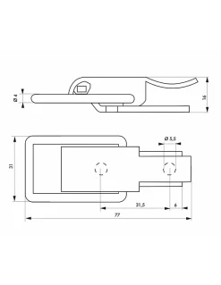 Fermeture à levier avec crochet, acier, H.70mm, zingué -^Thirard New
