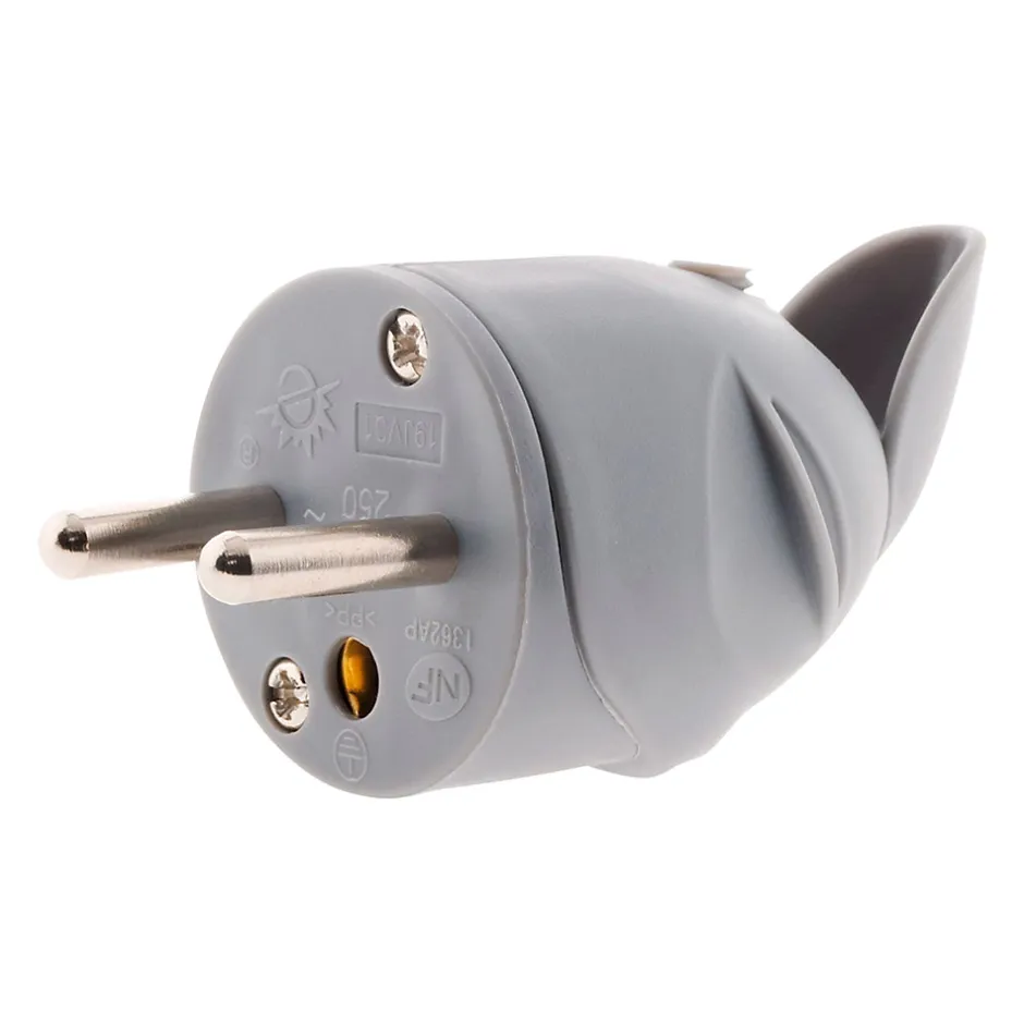 Fiche mâle coudée 16A 2P+T - Gris -^Zenitech