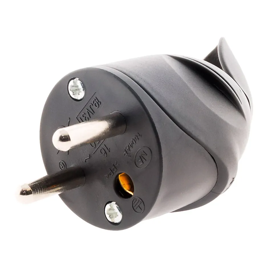Fiche mâle coudée 16A 2P+T - Noir -^Zenitech Online