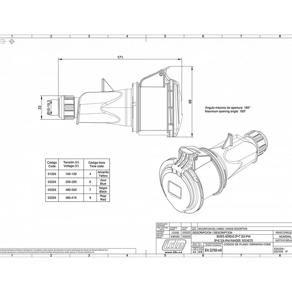 Fiche Mobile Male 32a 2p+t - étanchéité Renforcée Ip67 -^Ide Clearance