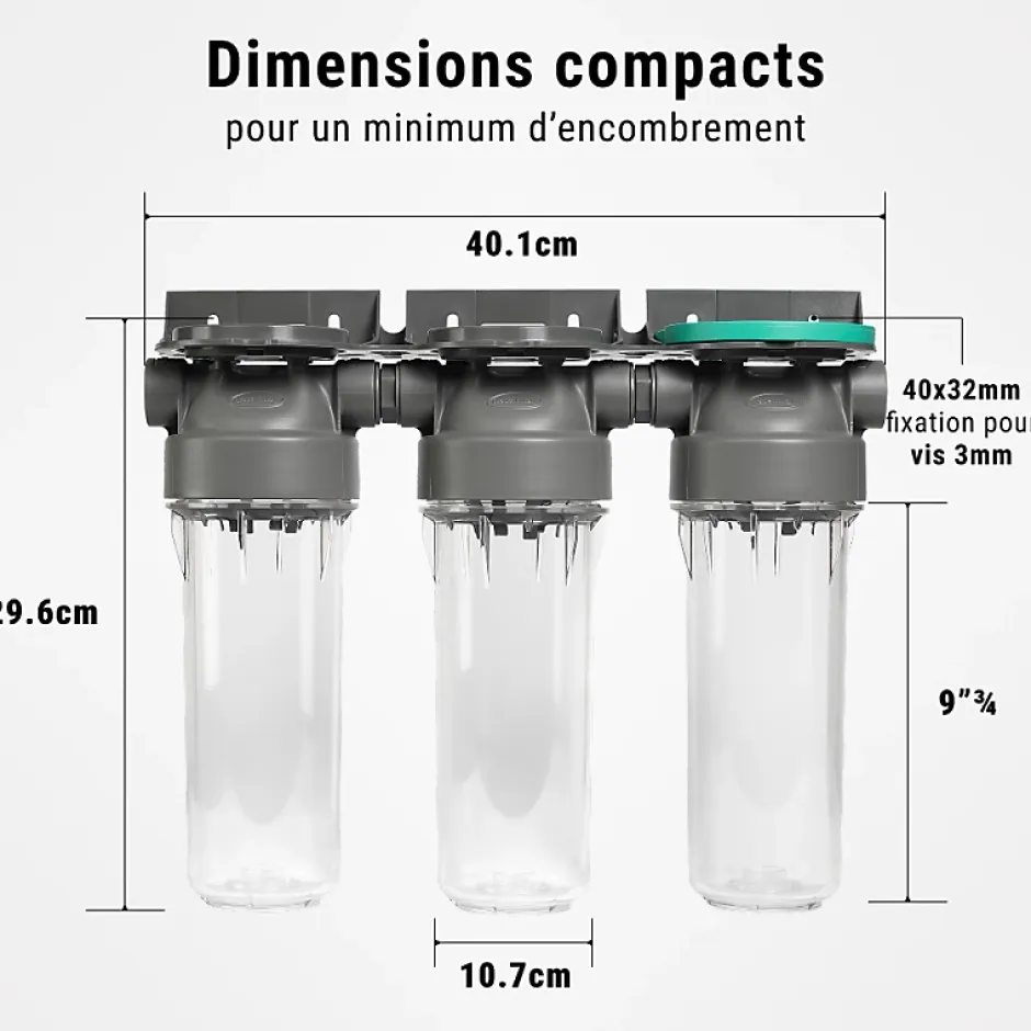 Filtre à eau triple 9' 3/4 + Pack protection complète filtration sous évier connexion 3/4'-Sinea Outlet