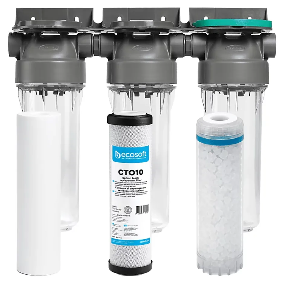 Filtre à eau triple 9' 3/4 + Pack protection complète filtration sous évier connexion 3/4'-Sinea Outlet