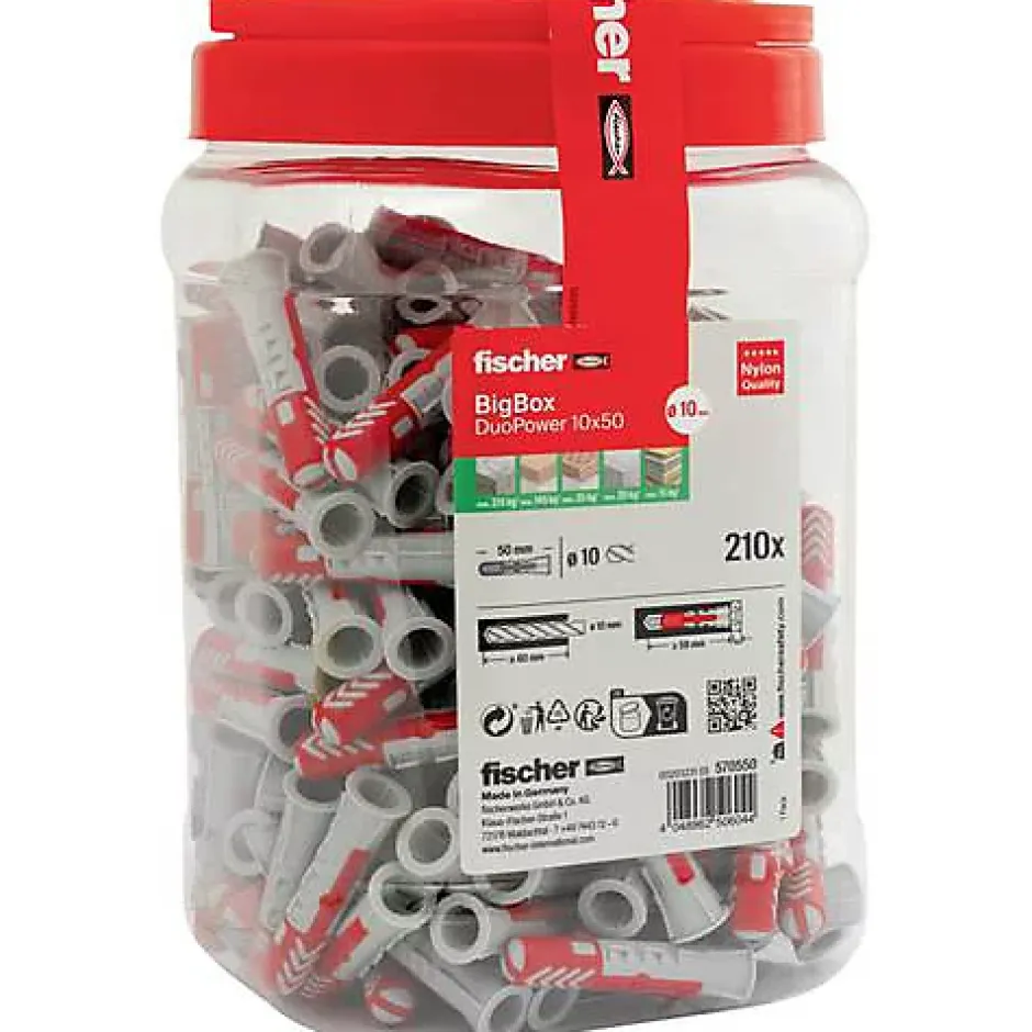 Fischer DUOPOWER - Set de chevilles 10 x 50 mm, 210 pièces avec vis^O91 Online