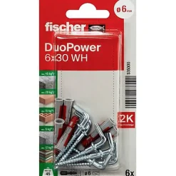Fischer DuoPower 6 x 30 WH Set de 6 chevilles nylon avec crochets coudés^O91 Online