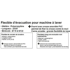 Flexible d'évacuation pour machine a laver - ROUSSEAU - 2.50 m - Embouts O19 mm et O22 mm^Edouard Rousseau Outlet