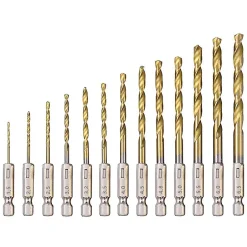 Foret Hélicoïdal en HSS 13Pcs Forets Hexagonaux en Acier Rapide avec Revêtement en Titane 1,5 Mm - 6,5 Mm pour Perçage du Bois^Deko Best