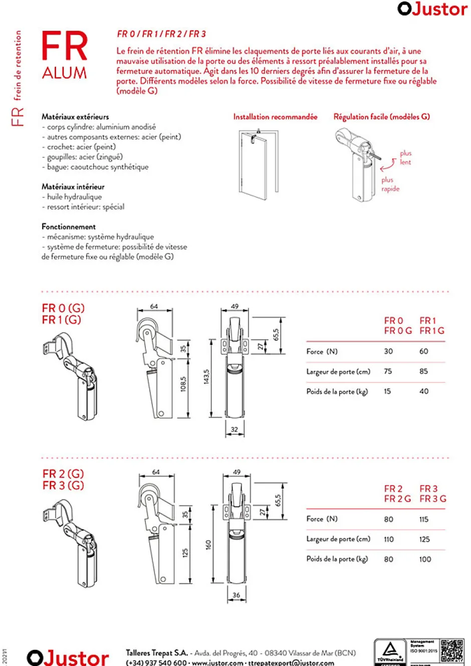 Frein rétention Réglable force 80 a 115 N, aluminium anodisé or, pour porte jusquà 100 KG.-Hardwarexchange