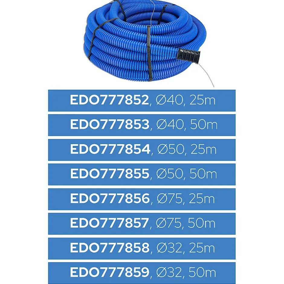 Gaine électrique enterrée FI50 mm 25 m annelée double paroi avec tire fil et manchon 450 N bleue-Edo Online