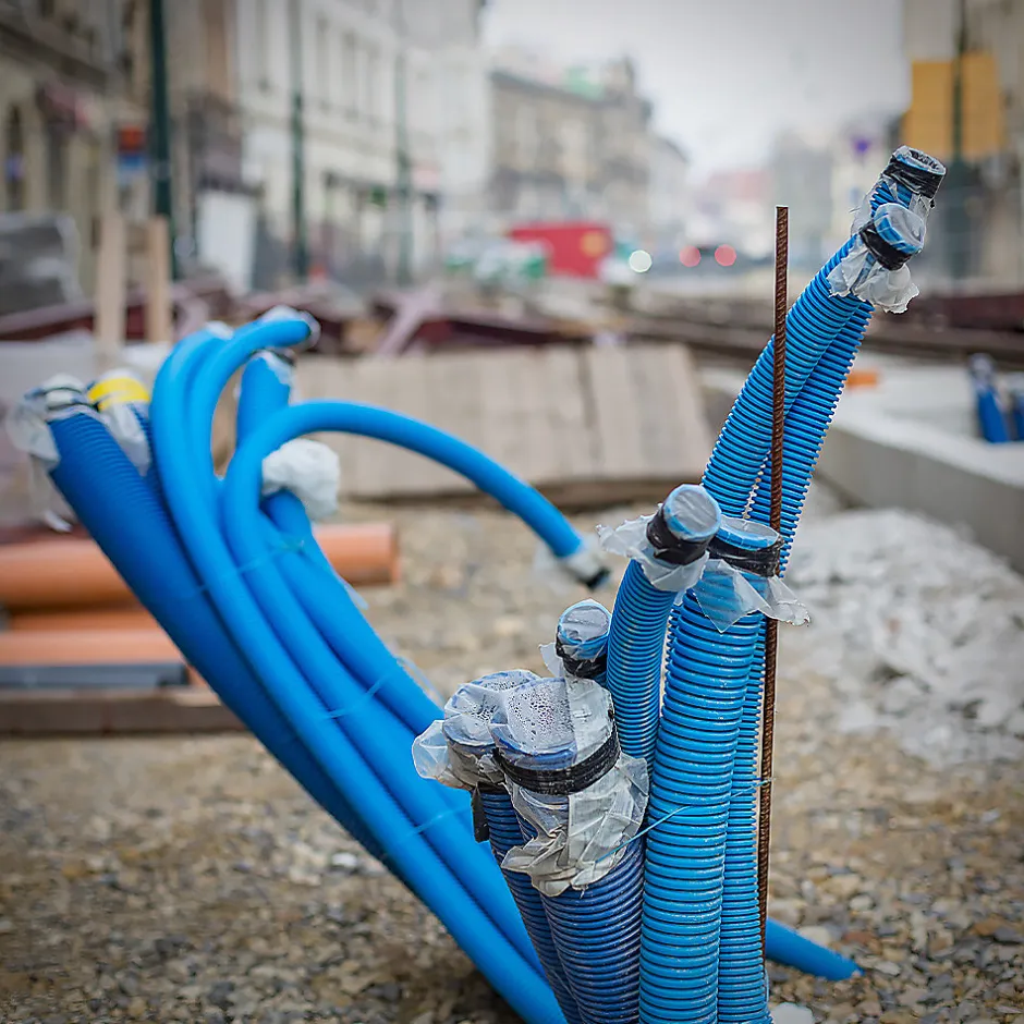 Gaine électrique enterrée FI50 mm 25 m annelée double paroi avec tire fil et manchon 450 N bleue-Edo Online