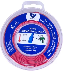 Gaine thermorétractable 3m - diamètre 6,4/3,4mm - Rouge --Voltman New