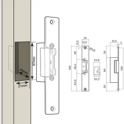 Gâche électrique à encastrer sans passage de serrure - WECA 90201.4 - - 109201-Extel Sale