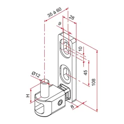 Gond de portail MULTIFIX L à axe réglable de 35 à 60mm pivot diamètre 12mm - - NA619002-Tirard Outlet