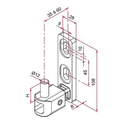 Gond de portail MULTIFIX L à axe réglable de 35 à 60mm pivot diamètre 12mm - - NA619002-Tirard Outlet