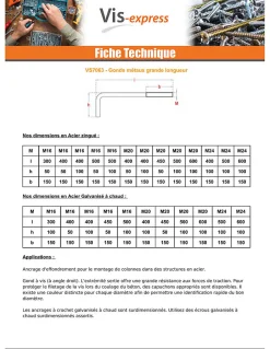 Gond Métaux grande longueur M16X400 Filetée sur 150 Crochet 50 Forte tenue à la corrosion Acier galvanisé à chaud - 1 pièce-Vis Express New