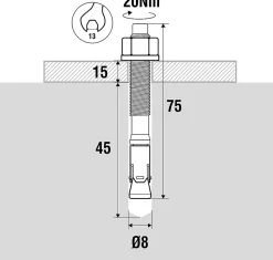 Goujon inox 8 x 75 mm, lot de 20 Acier inoxydable^Scell-It Hot