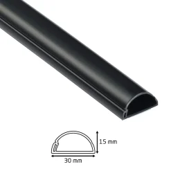 Goulotte décorative demi-ronde noire auto-adhésive 30x15mm, 2m^D-Line