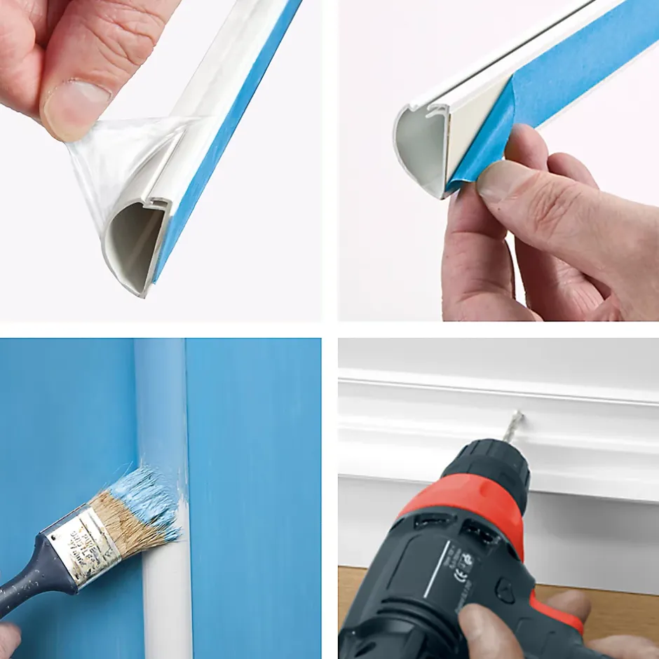 Goulotte décorative demi-ronde noire auto-adhésive 16 x 8 mm, 1 m^D-Line New