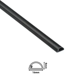 Goulotte décorative demi-ronde noire auto-adhésive 16 x 8 mm, 1 m^D-Line New