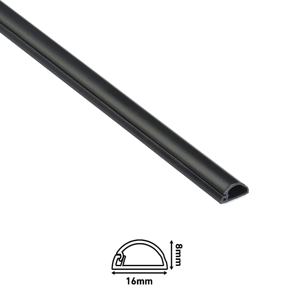 Goulotte décorative demi-ronde noire auto-adhésive 16 x 8 mm, 1 m^D-Line New