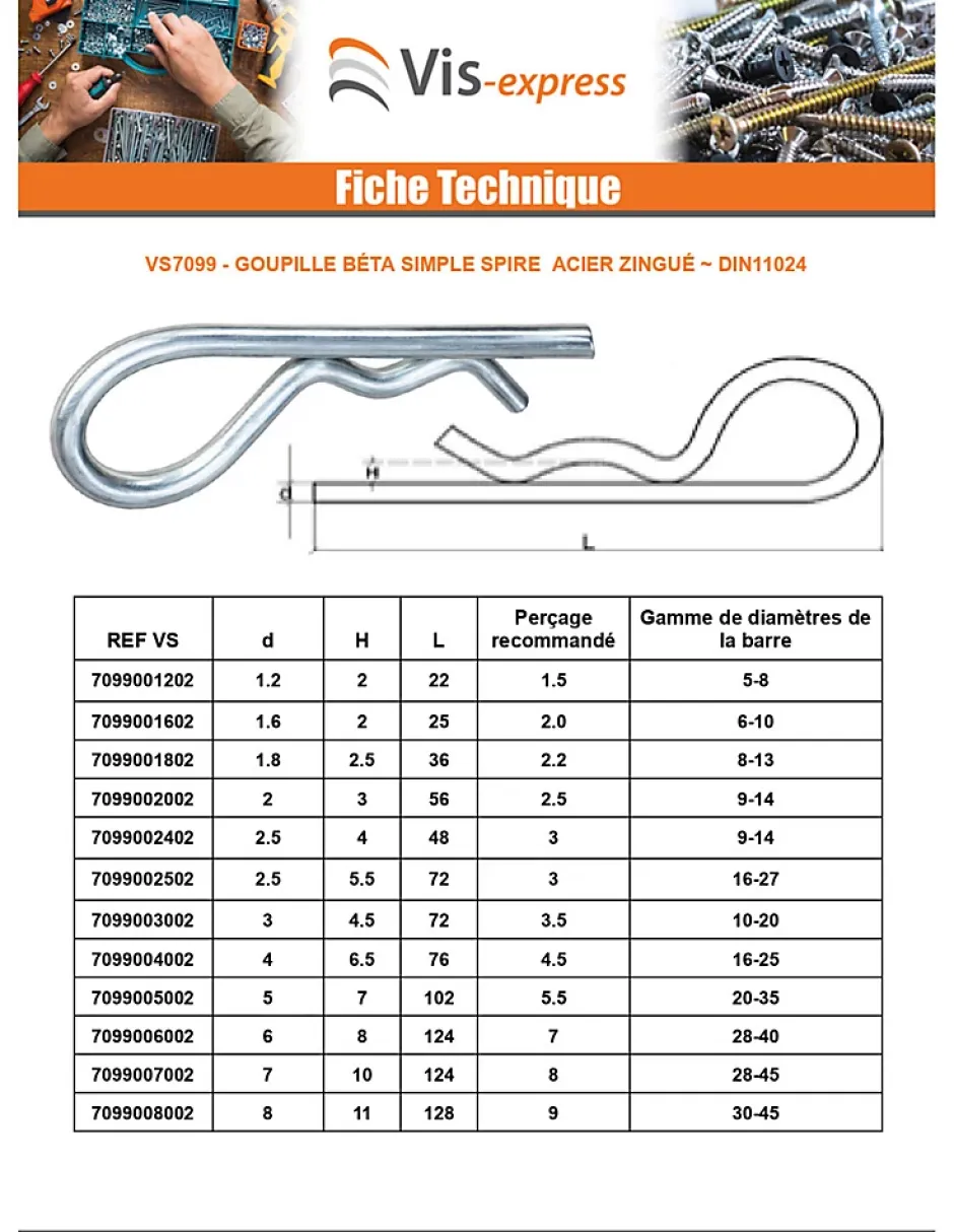 Goupille Beta Acier zingué De Diamètre 2 - 1 pièce^Vis Express Outlet