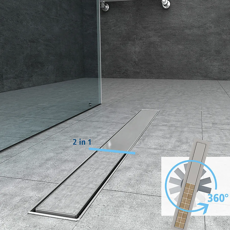 Caniveau de douche Siphon tournant 360 à carreler pour douche italienne largeur 100 cm^Grand Verre Sale