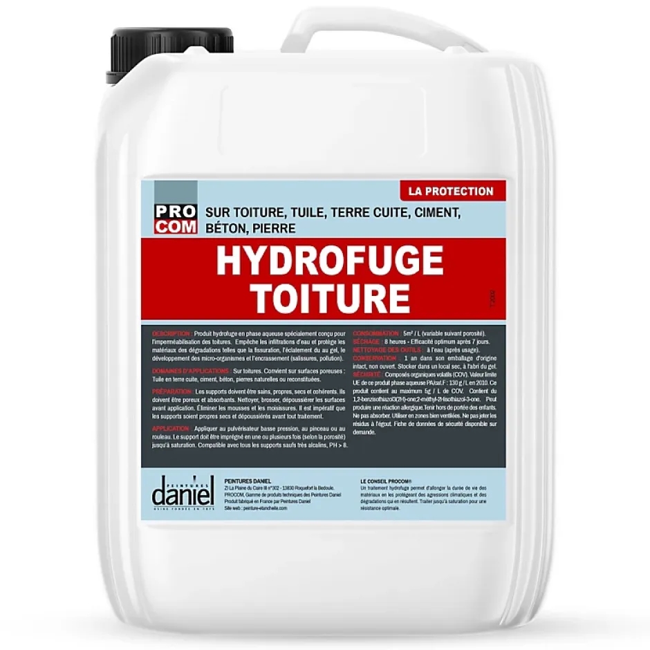 Hydrofuge toiture incolore, imperméabilisant toiture tuile, terre cuite, béton, ciment, pierre Defender - -5 litres-Incolore^Procom