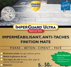 ImperGuard Ultra Protection Sol Mat Imperméabilisant Effet Mat Sol Poreux Pierre Béton Dalle PavéIncolore 5L Traite 50m²^Guard Industrie New