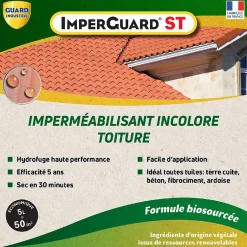 Imperméabilisant Toit Incolore Haute Performance Formule Végétale ImperGuard Spécial Toit Toute Tuile 5 ans Sec 30 min 5L 50 m2-Guard Industrie Best