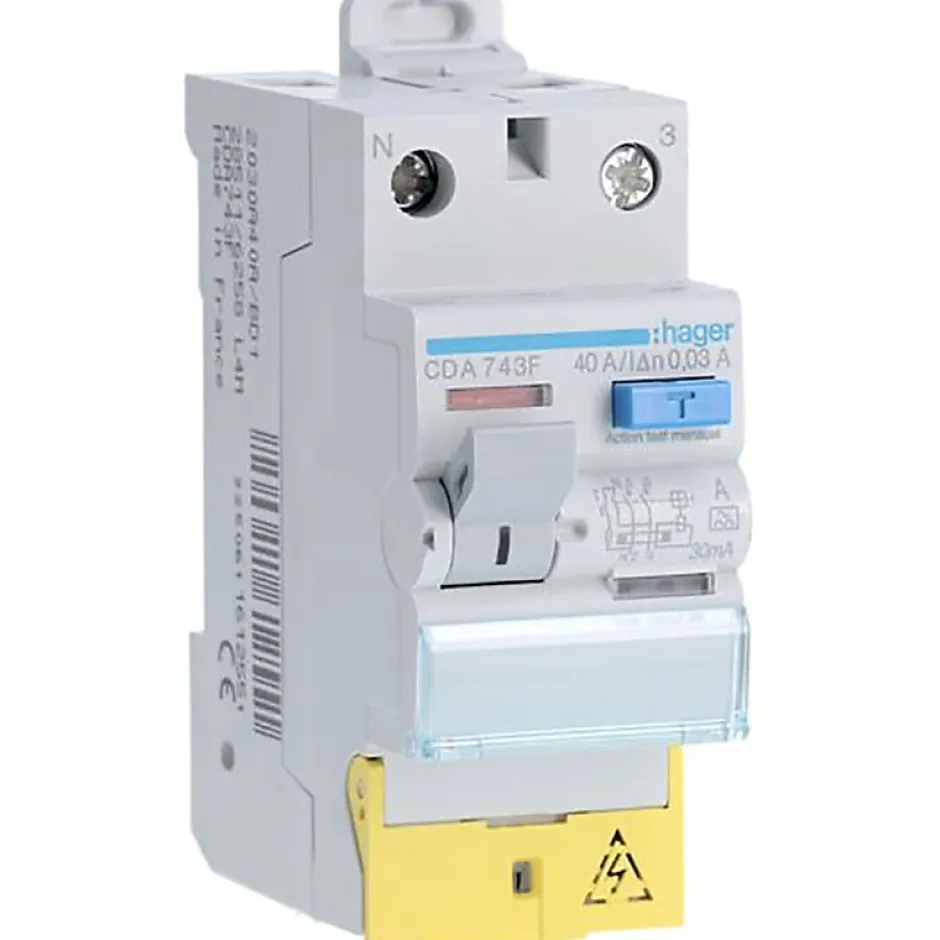 Interrupteur différentiel 2P 40A 30mA - Type A^Hager Hot