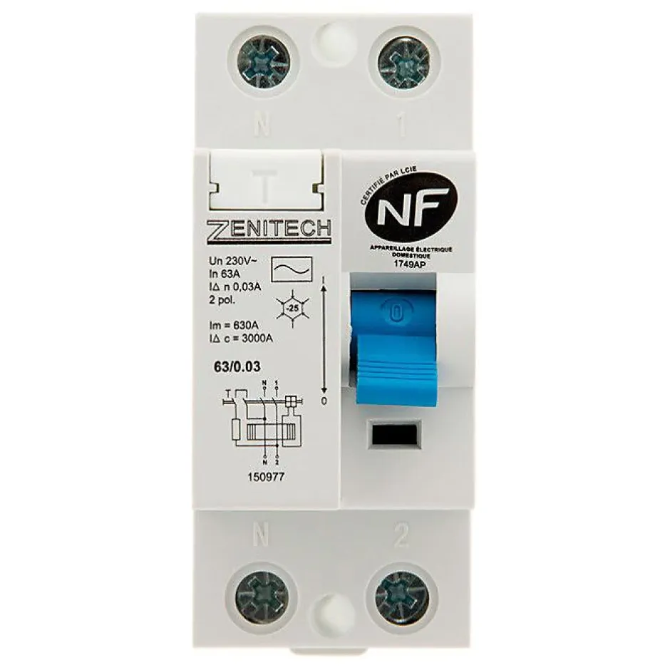 Interrupteur différentiel 63/2 30mA Type AC NF -^Zenitech Outlet