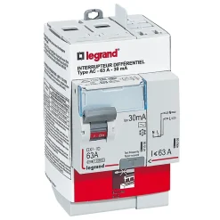 Interrupteur différentiel 2 bornes 63A - 30mA Type AC-Legrand Outlet