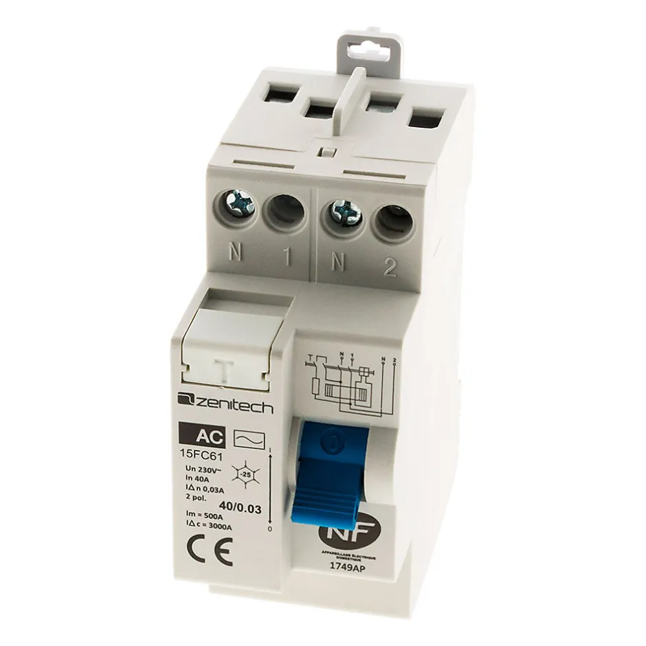 Interrupteur différentiel 40/2 30mA Type AC NF -^Zenitech Discount