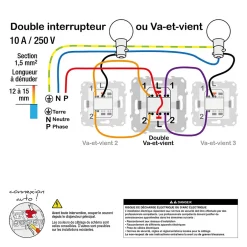 Interrupteur double va-et-vient connexion rapide 10A Unica Déco blanc^Schneider Electric Hot