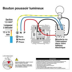 Interrupteur poussoir lumineux LED bleu 10A à vis  Odace aluminium^Schneider Electric Discount