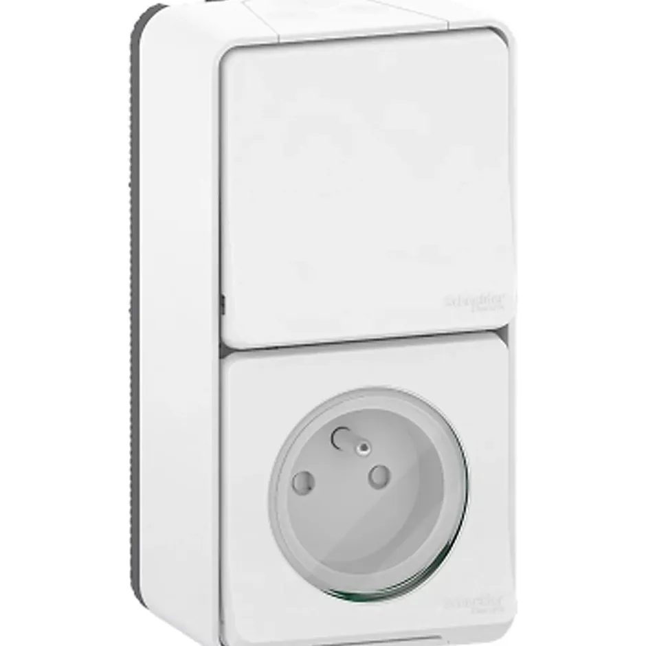 Interrupteur va-et-vient + prise verticale complet saillie Mureva Styl blanc^Schneider Electric Sale